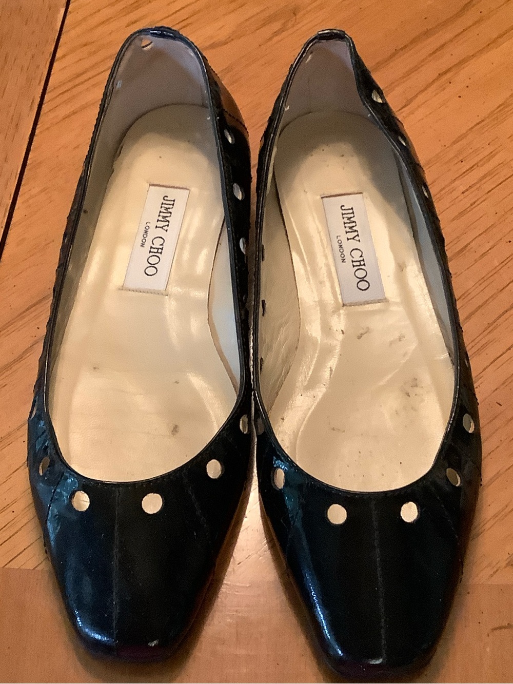 Jimmy Choo Black Patent Leather Flats. Sz 38/8.